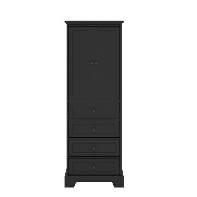 Élégante armoire de rangement avec 2 portes et 4 tiroirs pour la salle de bain ou le bureau, tablette réglable, Noir