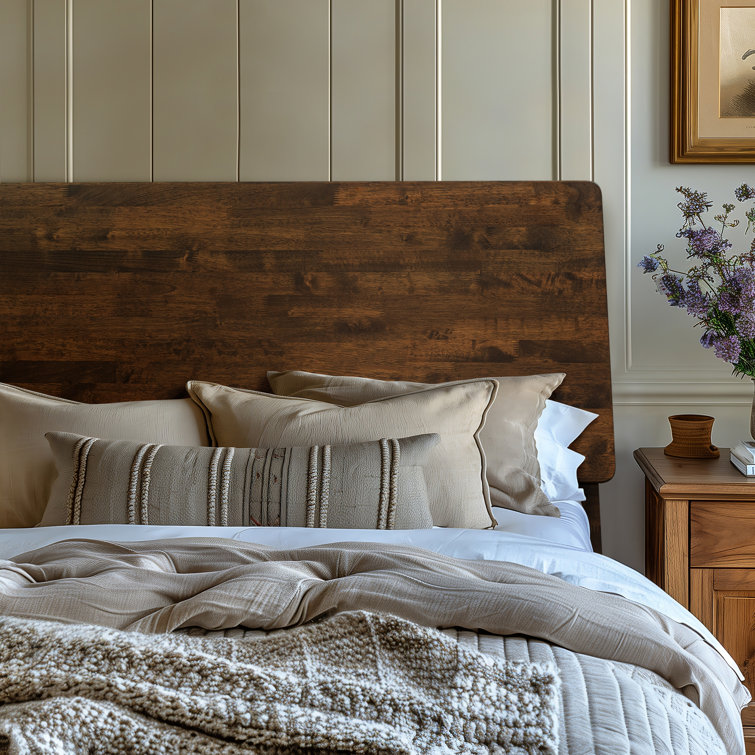Sererity Solid Wood Bed Frame with Headboard, Scandinavian Signature High Headboard Wood Bed