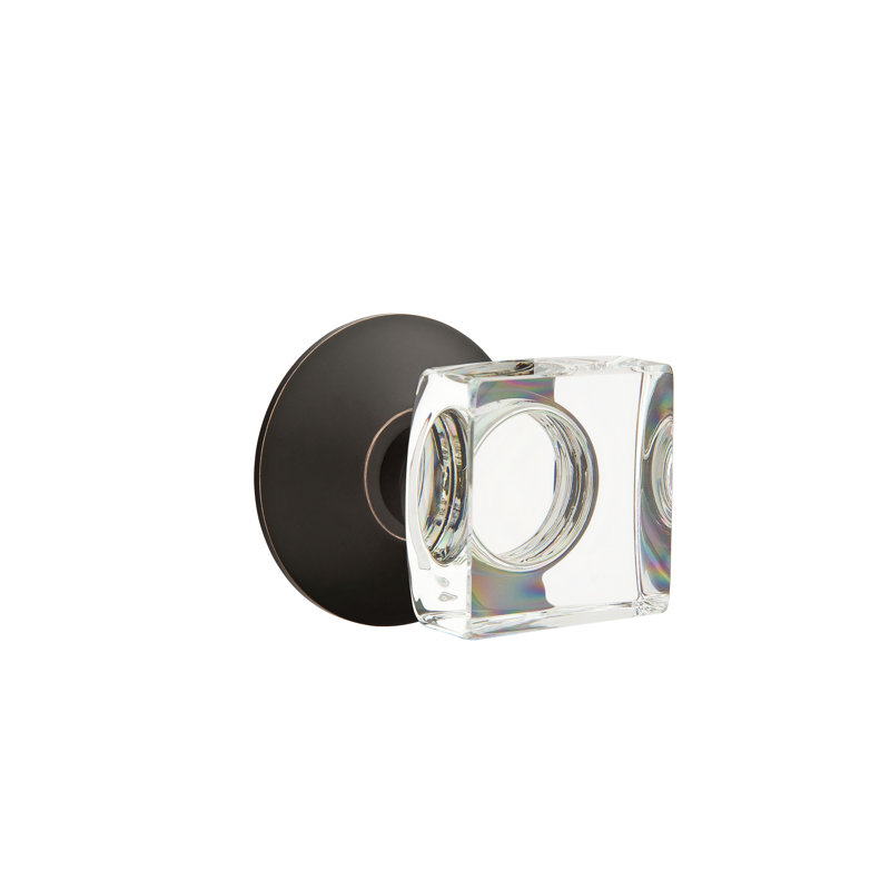 Ensemble de faux boutons Emtek avec rosette moderne et bouton carré en verre moderne, Bronze huilé