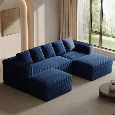 Canapé d'angle modulaire en velours côtelé en forme de U de 105 pouces avec deux poufs