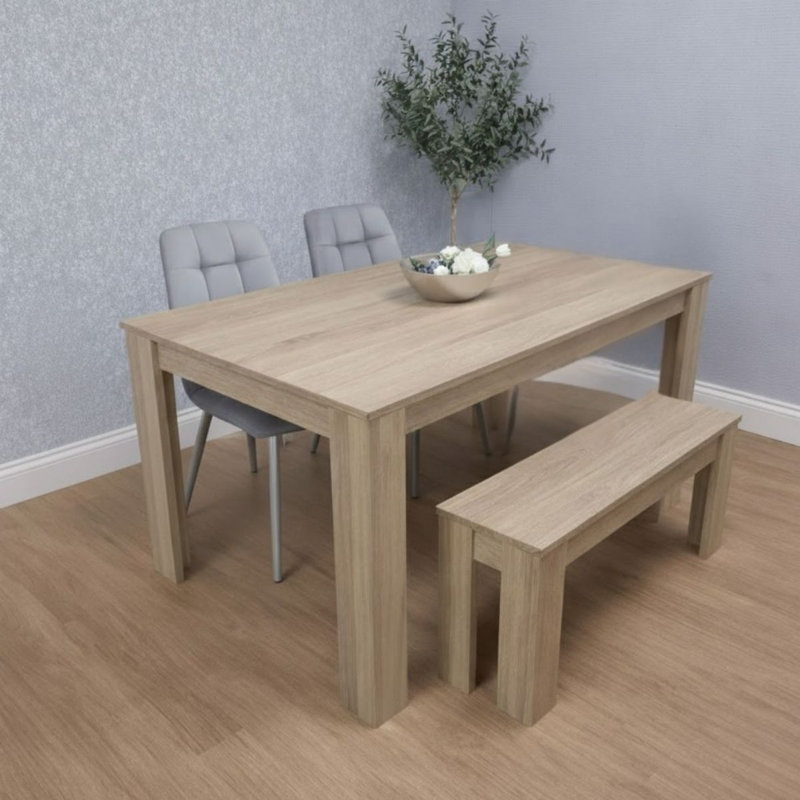 Wooden Dining Table Set for Oak Effect Table With Velvet Chairs and 1 Bench, Grey, 4