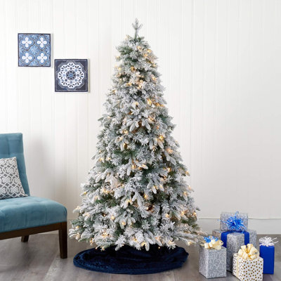  6ft Flocked Vermont Mixed Pine Artificial Christmas Tree with LED Lights