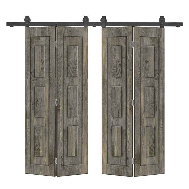 Ensemble de quincaillerie pour porte de grange coulissante en bois de pin 3 panneaux, Gris patiné, 48 po x 80 po