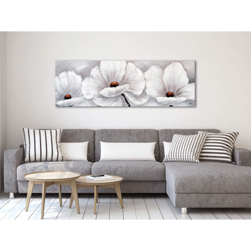 White Flowers by E. Ramirez - Wrapped Canvas Panoramic Painting Print