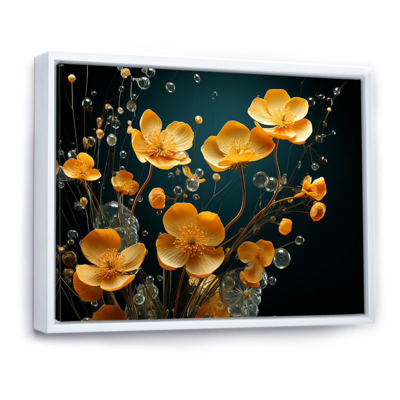 «Buttercups Collage Of Nature» sur toile, Cadre flottant blanc, 12" H x 20" W