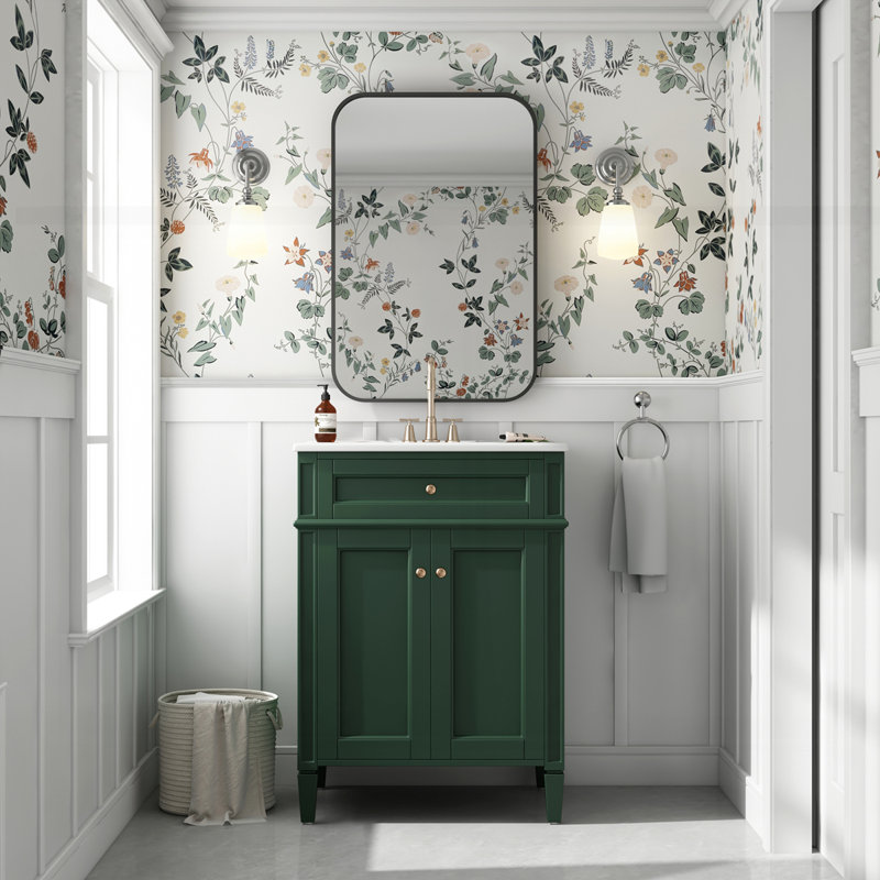 24" Bathroom Vanity with 2 Doors and Tip-Out Drawer, Green/Silver
