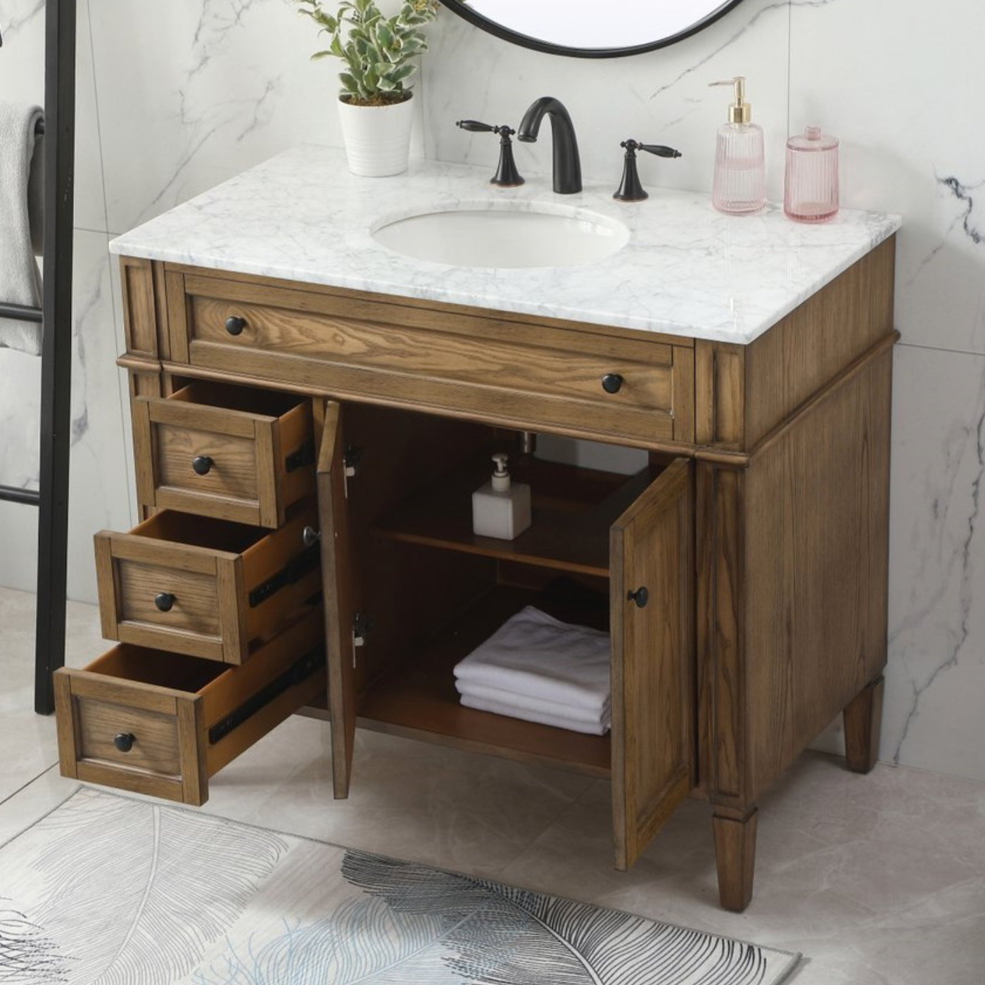 Rivers 40" Free-Standing Single Bathroom Vanity Set with Marble Vanity Top, Driftwood