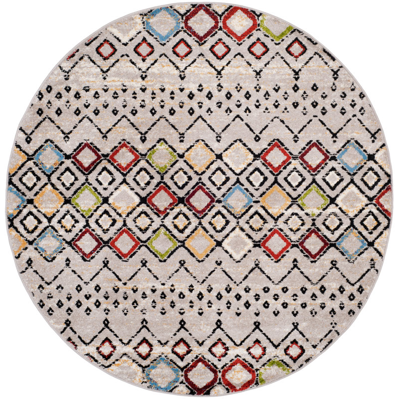 Aird Performance Southwestern Rug, Round 12', Light Gray/Multi