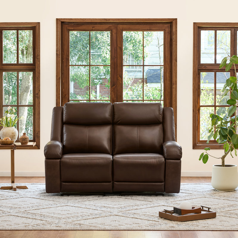 Zachery Genuine Leather Power Reclining Sofa, Dark Brown, 2