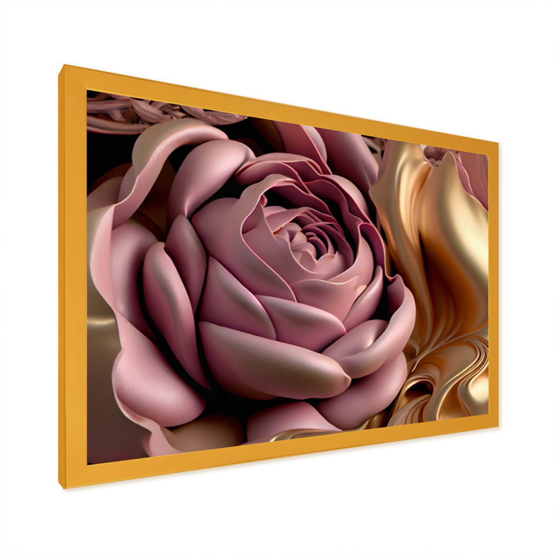 Art floral rose et rose II, H 34 po x l 44 po, Cadre photo unique, Doré