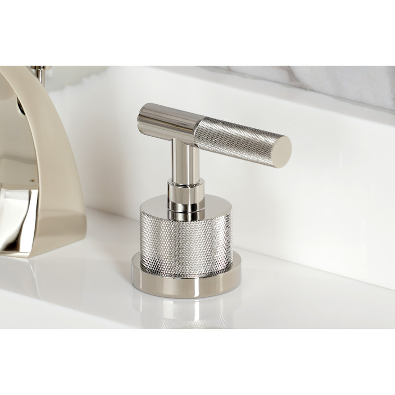 Robinet de salle de bain espacé à deux poignées à fixation sur le comptoir avec poignée moletée et bonde escamotable en laiton Kingston