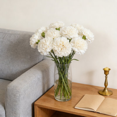 12 fleurs d'œillets artificiels avec 12 tiges, de véritables fausses fleurs avec de la verdure, pour les arrangements de vase, la décoration de table de bureau à domicile, les centres de mariage, le cadeau de la Saint-Valentin