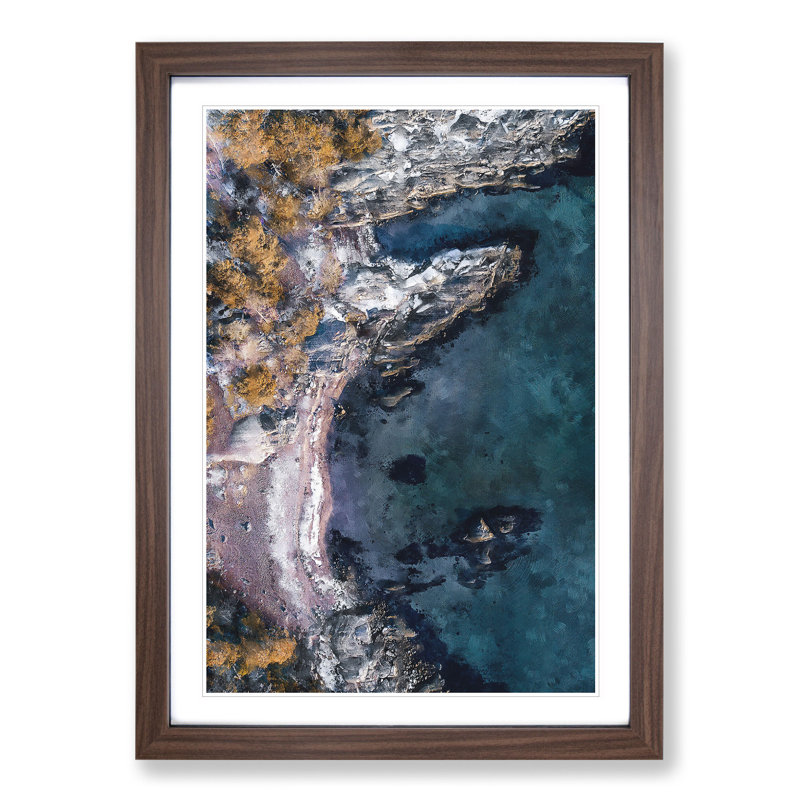 Coastline of Sweden - Picture Frame Graphic Art, 36cm H x 27cm W x 2cm D, Walnut Framed