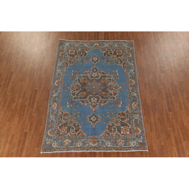Tapis de salon bleu surdimensionné 7 x 10