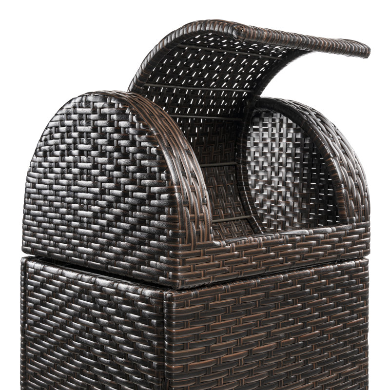 Darla All-Weather Wicker/Metal Swing Top Hideaway Outdoor Trash Can, 31.39 Gal, Brown