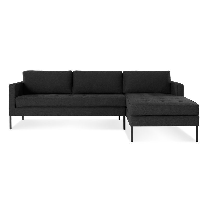 Paramount Chaise Sectional, Black, Sanford Oatmeal Basketweave, Right Hand Facing