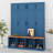 Farmhouse Hall Tree With 4 Hidden Hanging Hooks, Versatile Walnut Seating Bench With 8 Doors, Entryway Shoe Cabinet With Open Compartments-1120361117