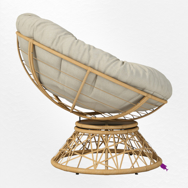 Fauteuil d'appoint pivotant à 360 ° Papasan, Bois naturel, Beige