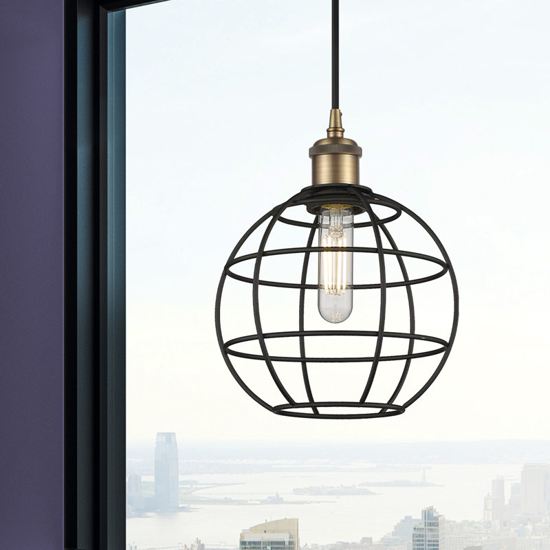 Luminaire suspendu à tige 1 lumière 16 po Ballston Lake Placid, H 130,25 po x l 8 po x P 8 po, Laiton brossé / noir