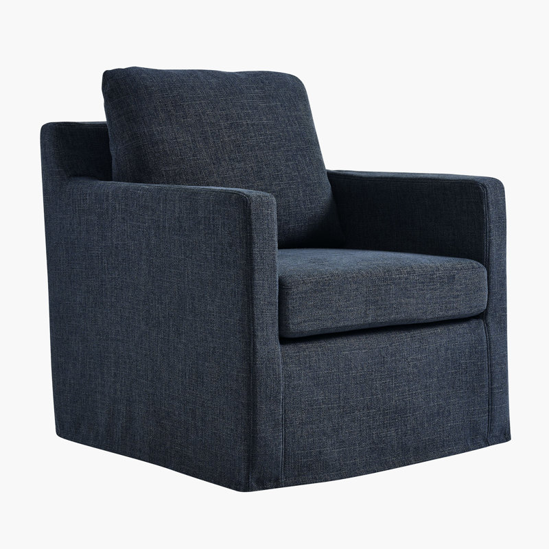 Serene Fabric Slipcovered Swivel Armchair, Slate Blue Fabric