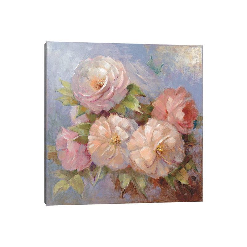 Roses on Blue III 1 Piece Wrapped Canvas Wall Art, 30.48 cm H x 30.48 cm W