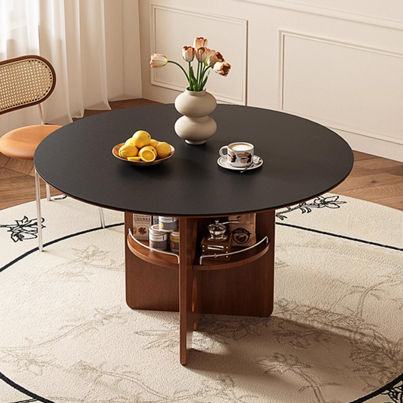 Table de salle à manger noire et noyer, H 29,53 po x L 35,43 po x l 35,43 po