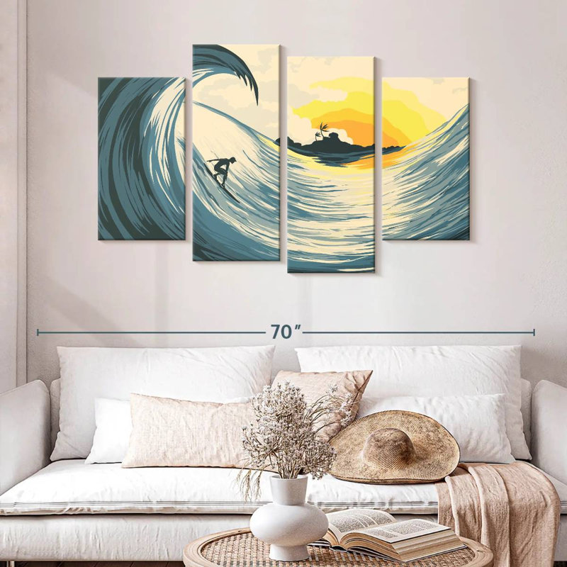 Island Wave And Surfer, 32" H x 52" W