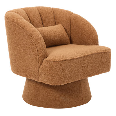Modern Swivel Barrel Accent Chair, 360° Upholstered Armchair with Striped Backrest Plush Padding