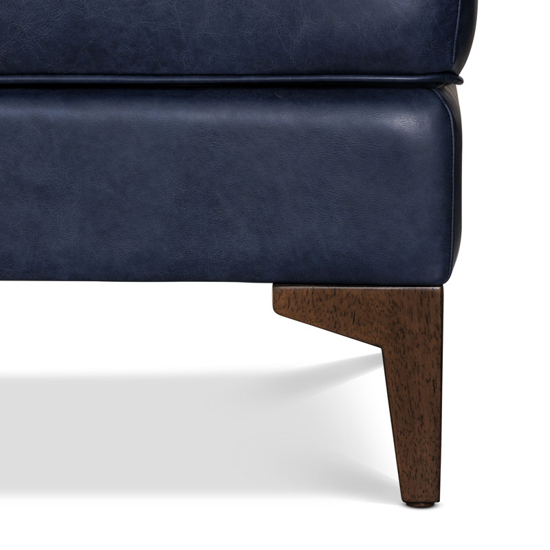 Repose-pieds rectangulaire en cuir véritable Essex, Bleu minuit