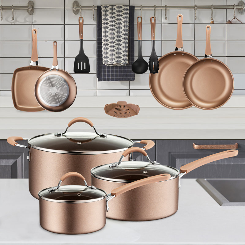14-Piece Bronze Aluminum Non-Stick Cookware Set