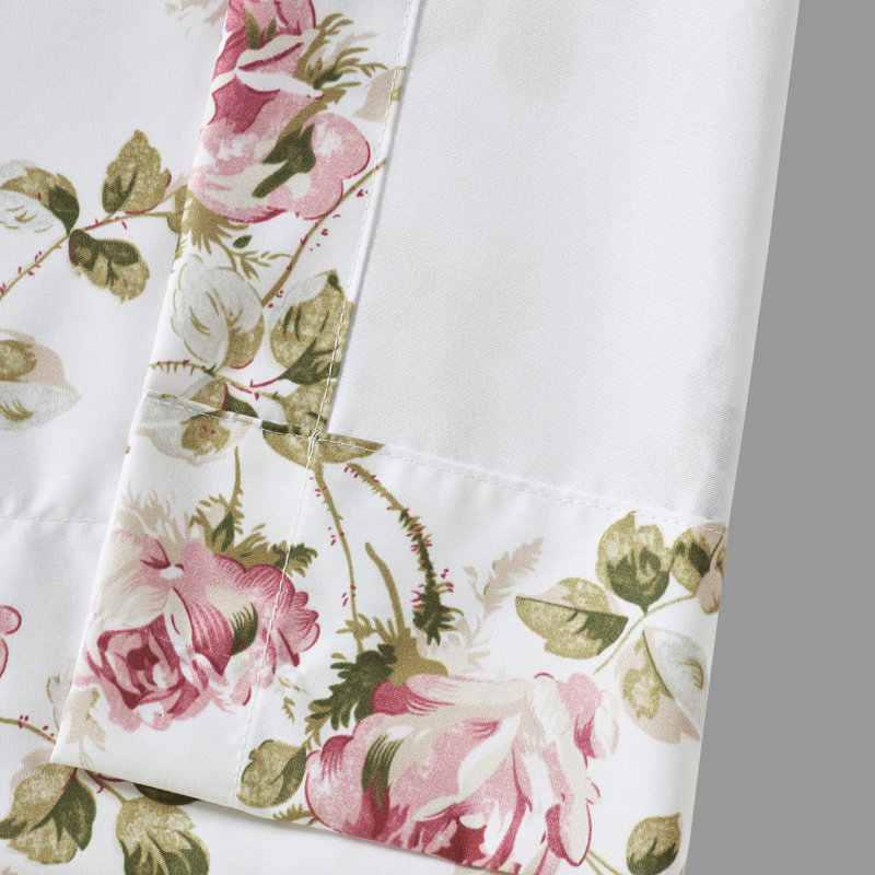 Rose Floral Polyester Rod Pocket Valance with Trim