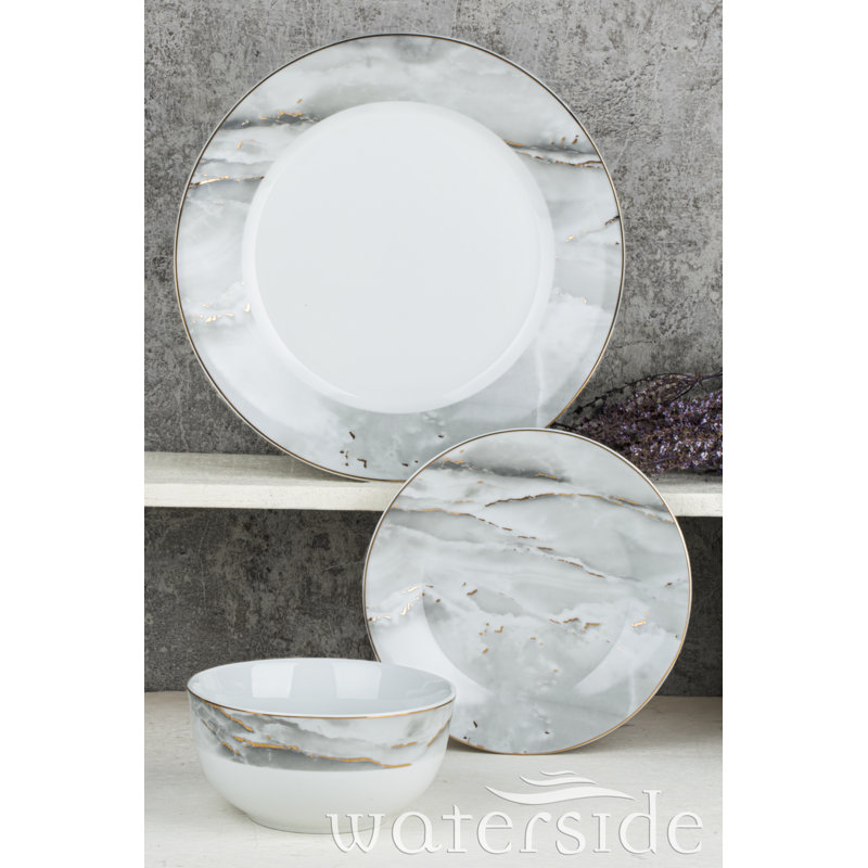 12pc Marble & Gold Dinner Set
