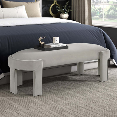 Élégant banc de hall d'entrée rembourré avec velours taupe, coussin en mousse haute densité et structure en contreplaqué durable pour un confort luxueux