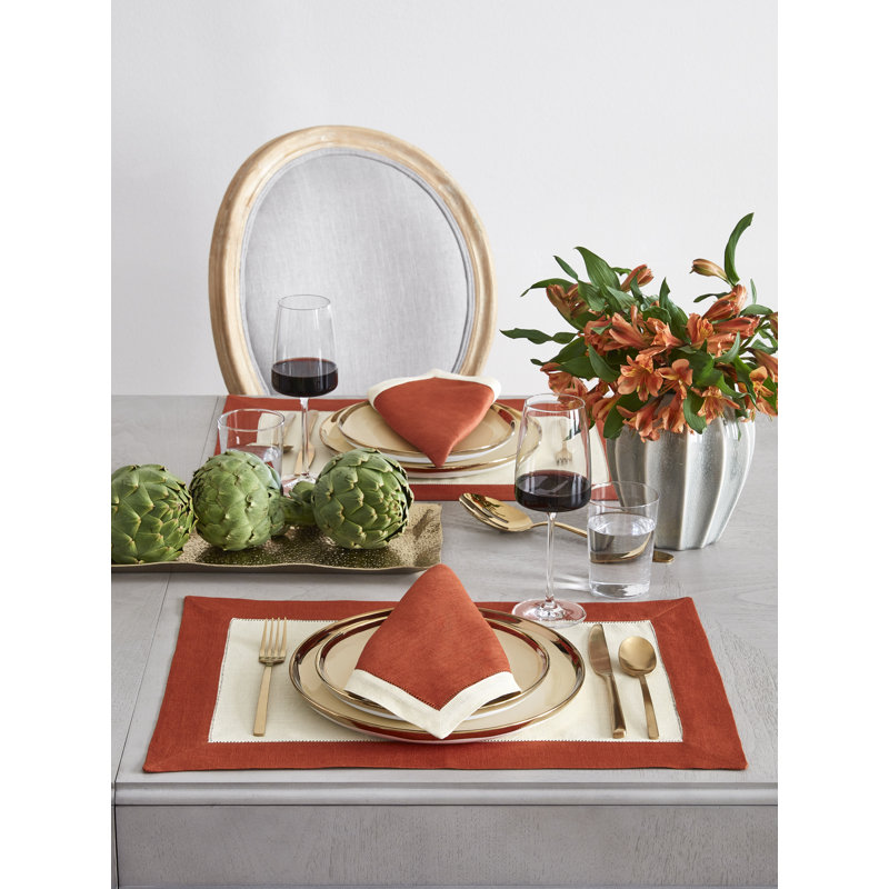 Roma Linen Napkins, Paprika/Stone