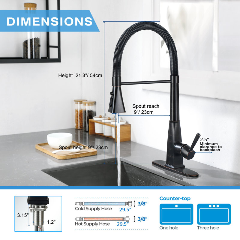 Robinet de cuisine rétractable à une poignée 3 modes avec cascade Sweep Stream Maiguoone, Bronze frotté à l'huile