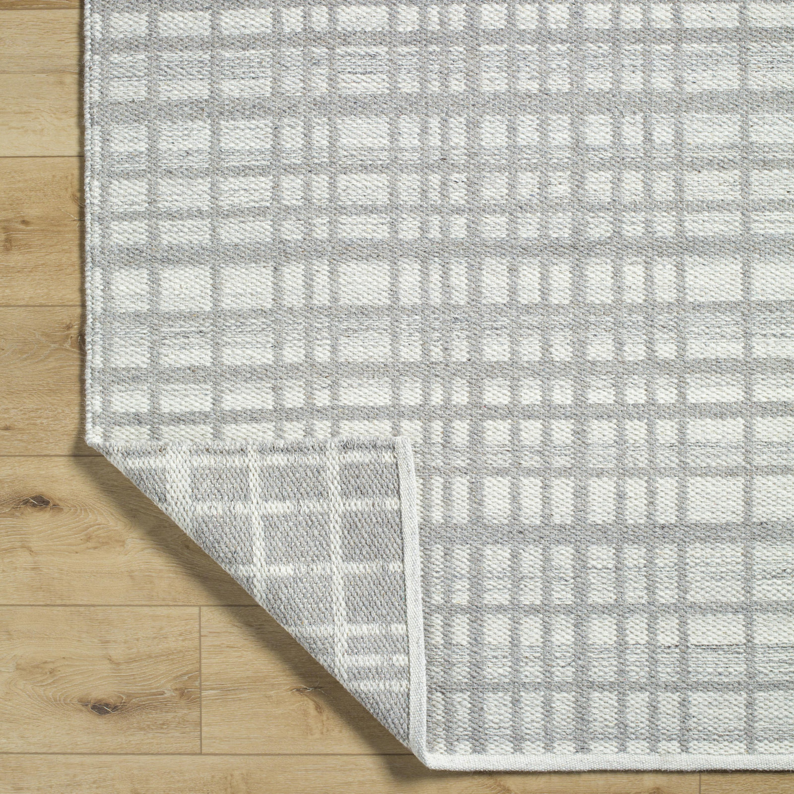 Lavande Hand-Woven Gray Plaid Rug, Runner 2'6" x 8'