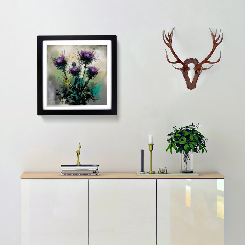 Thistle Gestural Art No.1 - Framed Print, Black