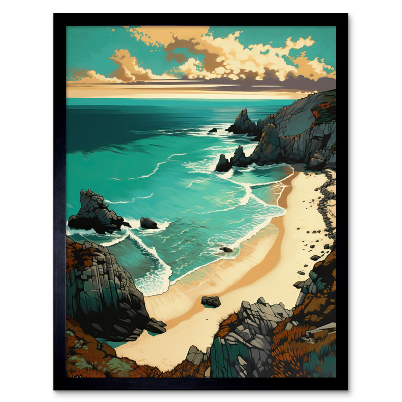Citronelle Porthcurno Sandy Beach Cliffs Coastal Landscape - Single Picture Frame Print