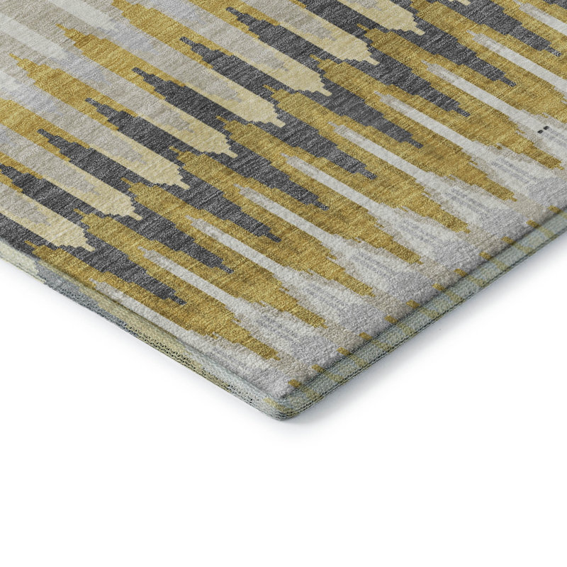 Premium Machine Washable Prisco Gold Rug, Rectangle 1'8" x 2'6"