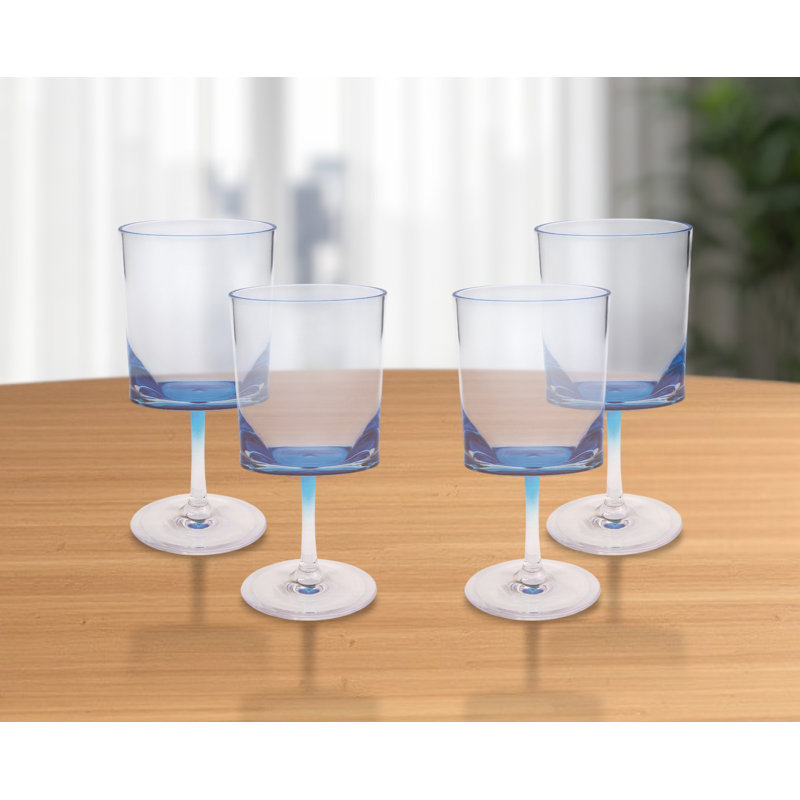 Ensemble de quatre verres à vin tout usage à pied en acrylique transparent et bleu