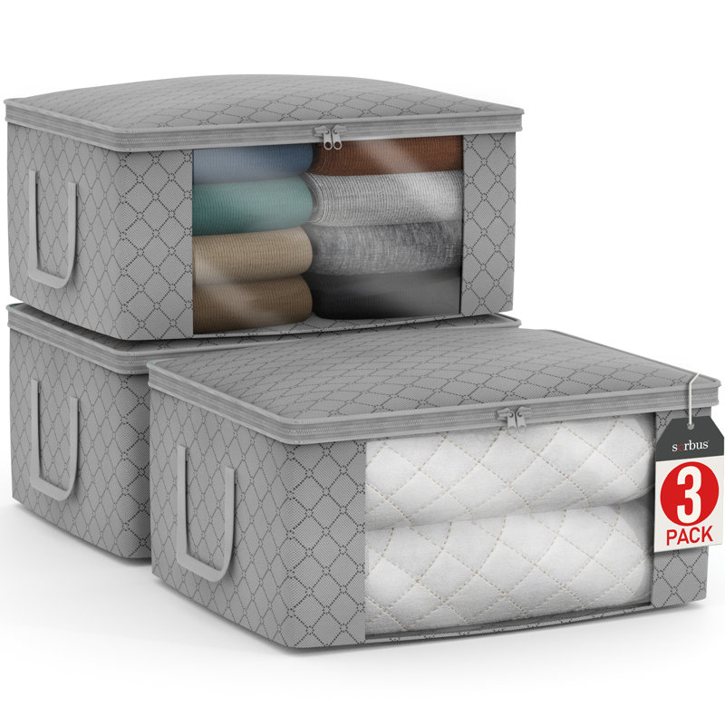 Sorbus Foldable Storage Fabric Cube Bin Bag Organizers, 3-Pack in Grey
