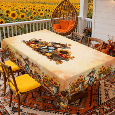 Autumn Harvest Cute Scarecrow Pattern Washable Polyester Tablecloth