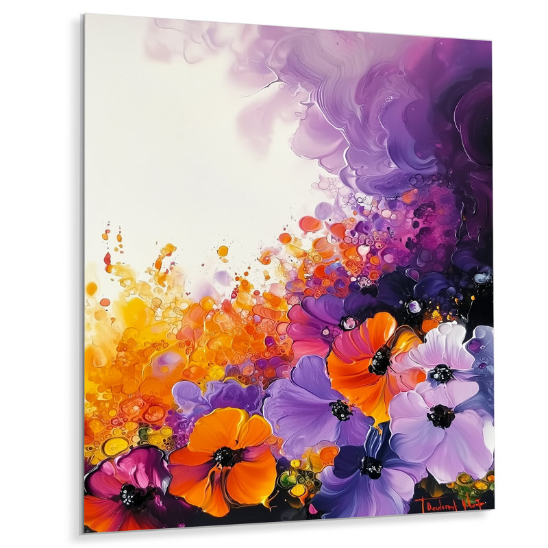 Fractal Bloom Poppy Gardens II - coquelicots, impression métallique traditionnelle, H 32 po x l 16 po x P 0,84 po