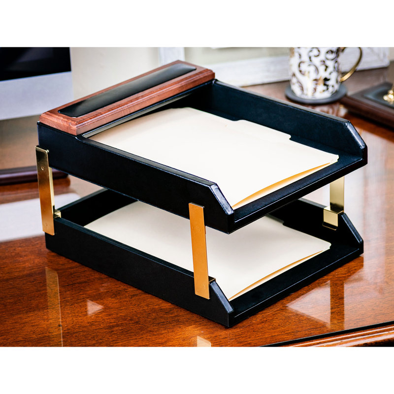 Leather Stackable File Organizer, Walnut