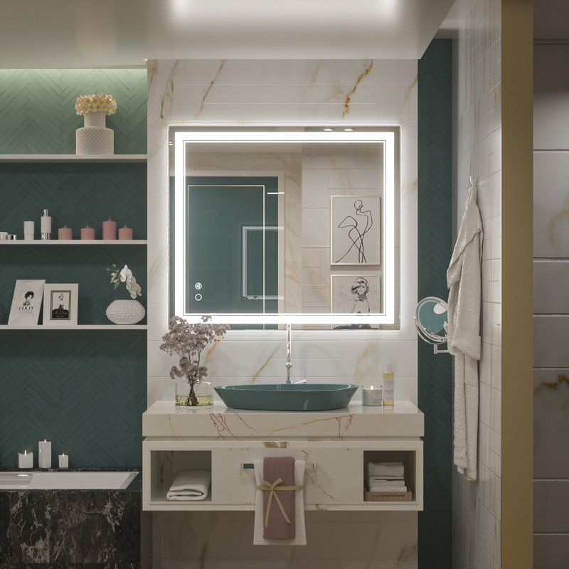 LED Lighted Bathroom / Vanity Mirror with Brightness Adjustable, Memory Function, Anti-fog, 36" x 32"