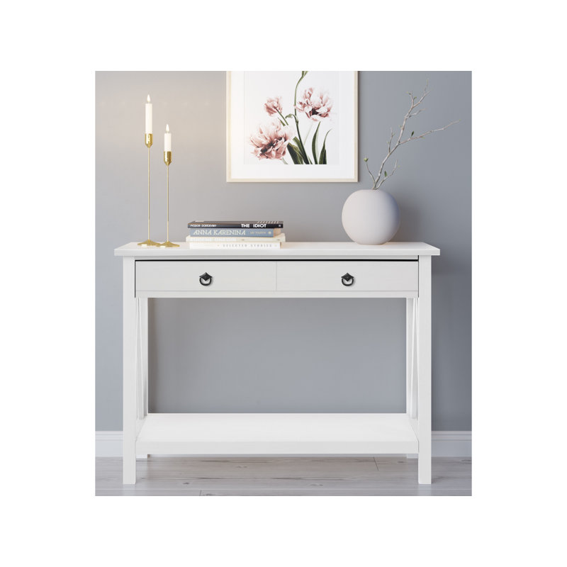 Console en bois massif 42,13 po Barirah, Blanc