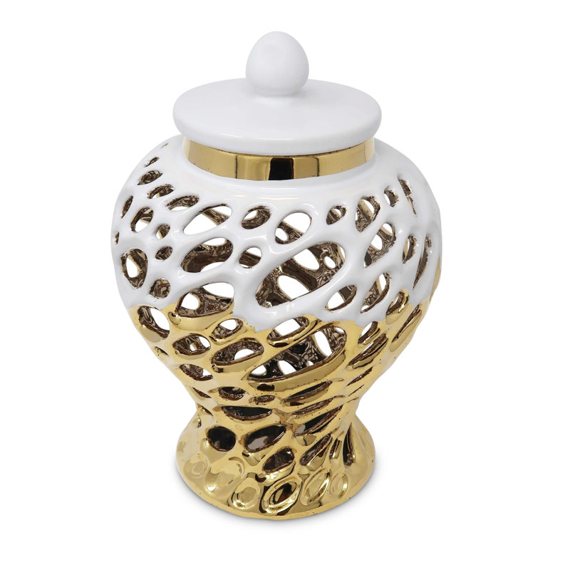 Gold And White Design Ginger Jar