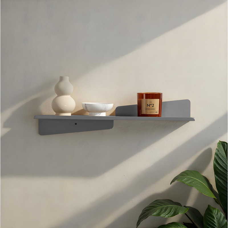 Modern Decorative Metal Wall Shelf, Grey, 23.6 x 5.5 x 1.2 inches | 100% Metal Frame, Electrostatic Powder Paint Finish | Stylish Industrial Design for Home, Office, or Gallery Display | Durable & Elegant