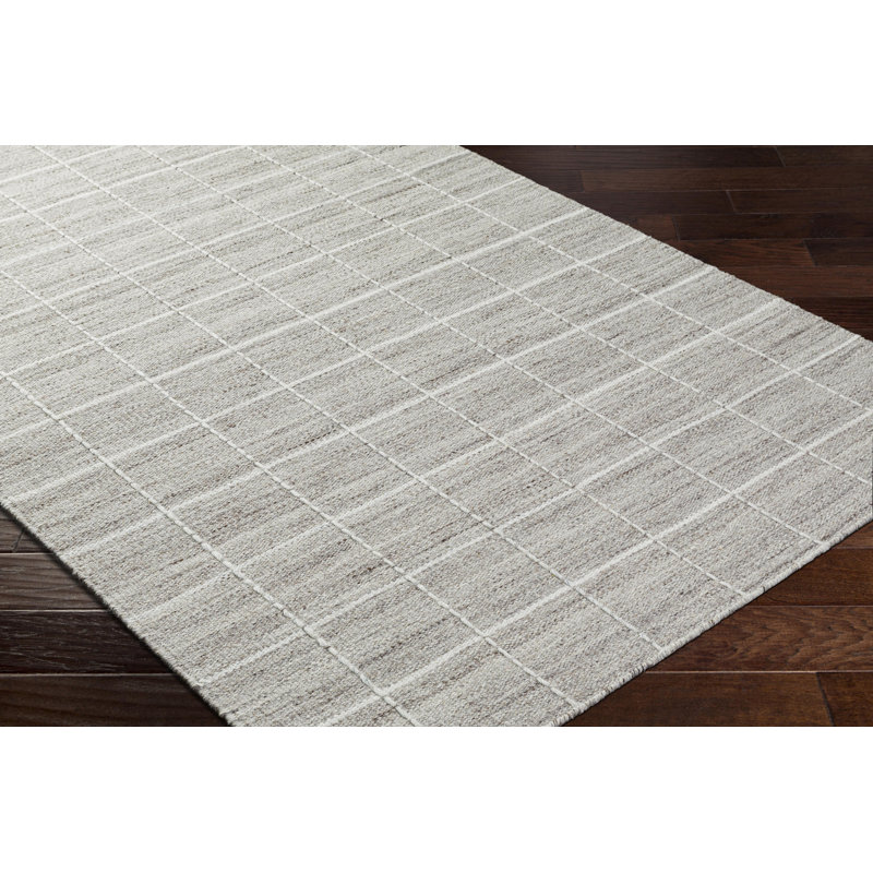 Lavande Geometric Wool Area Rug in Off-White/Gray, Rectangle 6' x 9'