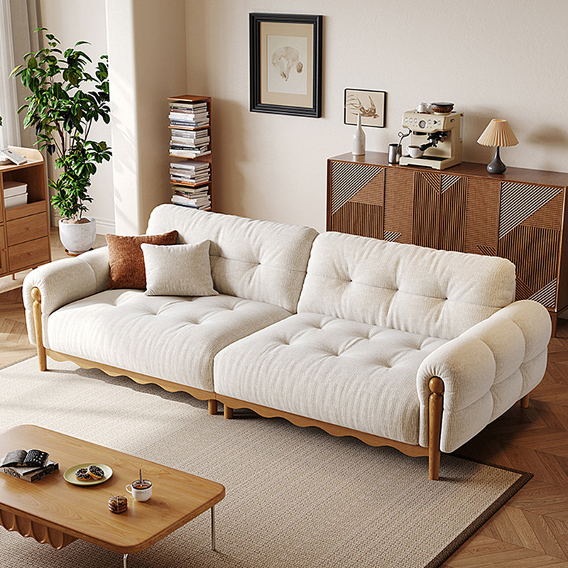 Causeuse 110,24 po en mélange de lin blanc avec coussins décoratifs, 35.43" H x 110.24" W x 37.4" D